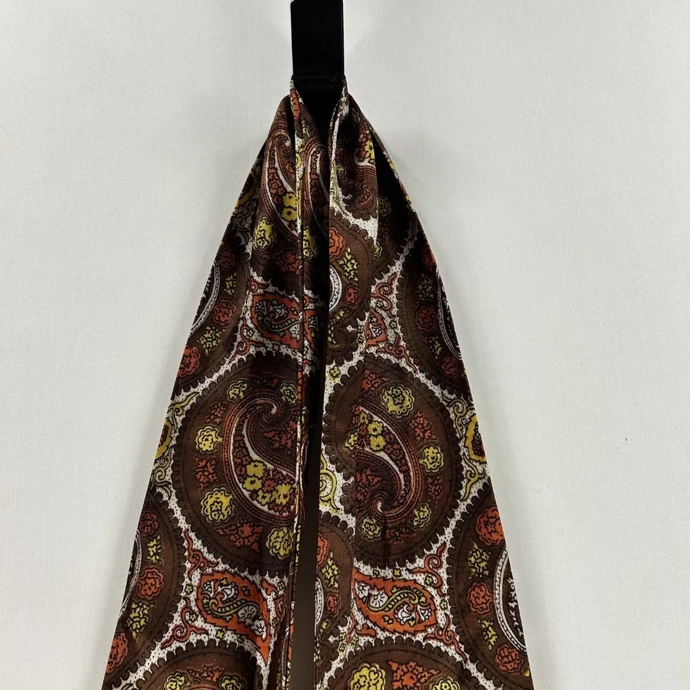 Vintage 80s Woman's Long Scarf Paisley Brown And Orange Boho Hippie